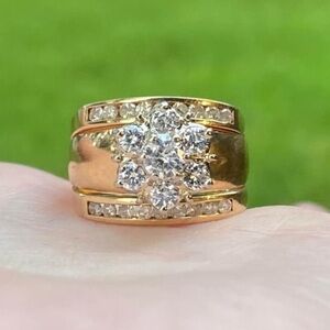 Solid 14k Gold Flower Cluster Statement Diamond Ring Size 7.75